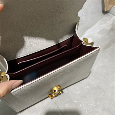 Y.S.L CASSANDRA MINI TOP HANDLE BAG  IN DE POUDRE EMBOSSED LEATHER Gold Tone Metal White Color