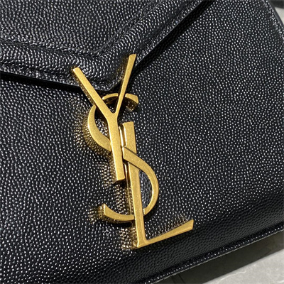 Y.S.L CASSANDRA MINI TOP HANDLE BAG IN DE POUDRE EMBOSSED LEATHER Gold Tone Metal Black Color