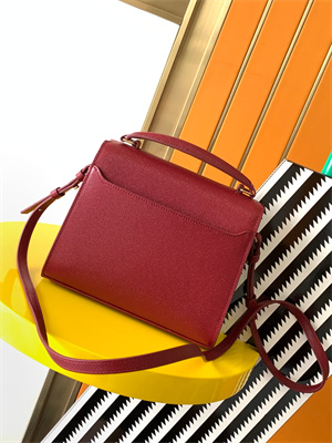 Y.S.L CASSANDRA MINI TOP HANDLE BAG IN DE POUDRE EMBOSSED LEATHER Gold Tone Metal Burgundy Color