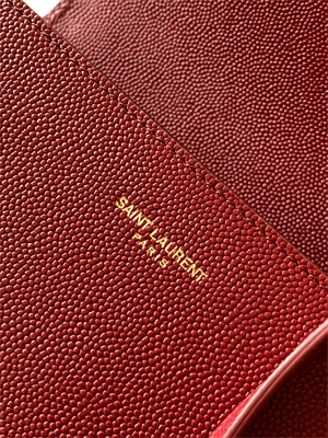 Y.S.L CASSANDRA MINI TOP HANDLE BAG IN DE POUDRE EMBOSSED LEATHER Gold Tone Metal Burgundy Color