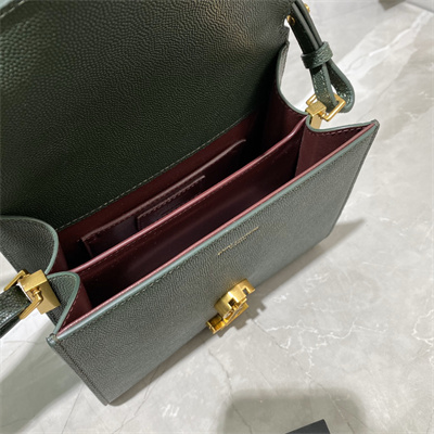 Y.S.L CASSANDRA MINI TOP HANDLE BAG IN DE POUDRE EMBOSSED LEATHER Gold Tone Metal Green Color