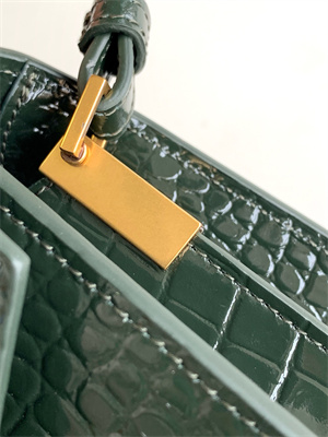 Y.S.L CASSANDRA MINI TOP HANDLE BAG IN CROCODILE EMBOSSED LEATHER Gold Tone Metal Green Color