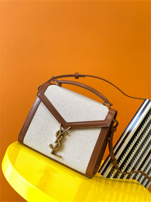 Y.S.L CASSANDRA MINI TOP HANDLE BAG IN Cotton Canvas and Leather Gold Tone Metal