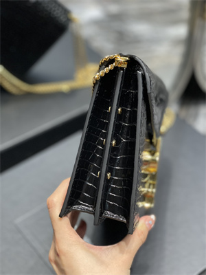 Y.S.L CASSANDRA CHAIN BAG IN CROCODILE EMBOSSED LEATHER Gold Tone Metal Black Color
