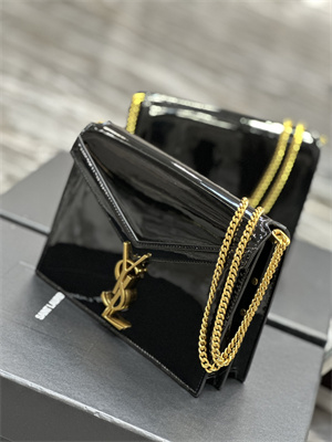 Y.S.L CASSANDRA CHAIN BAG IN PATENT LEATHER Gold Tone Metal Black Color