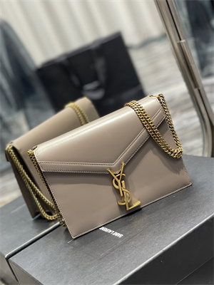 Y.S.L CASSANDRA CHAIN BAG IN BOX SAINT LAUREN Gold Tone Metal Dove Grey Color