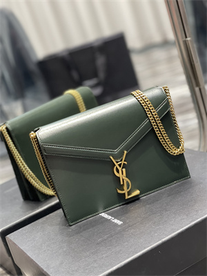 Y.S.L CASSANDRA CHAIN BAG IN BOX SAINT LAUREN Gold Tone Metal Green Color