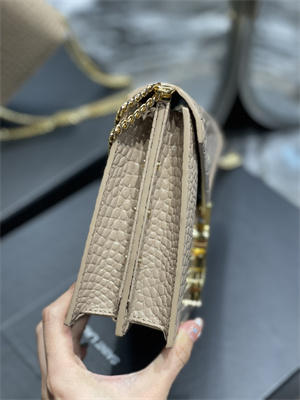Y.S.L CASSANDRA CHAIN BAG IN CROCODILE EMBOSSED LEATHER Gold Tone Metal Beige Color