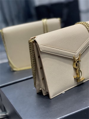 Y.S.L CASSANDRA CHAIN BAG IN DE POUDRE EMBOSSED LEATHER Gold Tone Metal Beige Color