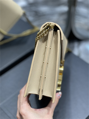 Y.S.L CASSANDRA CHAIN BAG IN DE POUDRE EMBOSSED LEATHER Gold Tone Metal Beige Color