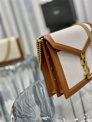 Y.S.L CASSANDRA CHAIN BAG IN Cotton Canvas and Leather Gold Tone Metal