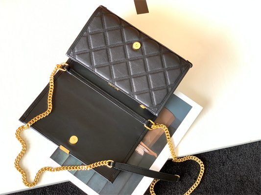 Y.S.L BECKY CHAIN WALLET  IN Black QUILTED LAMBSKIN Gold Tone Metal