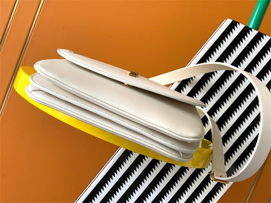 Y.S.L CHARLIE MEDIUM SHOULDER BAG White Smooth Leather Gold Tone Metal