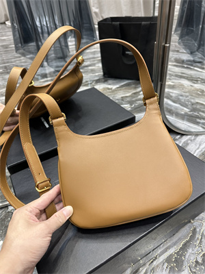 Y.S.L CHARLIE MEDIUM SHOULDER BAG Brown Smooth Leather Gold Tone Metal