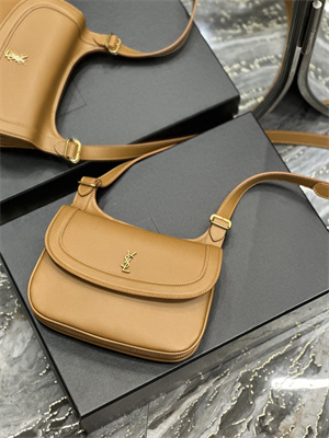 Y.S.L CHARLIE MEDIUM SHOULDER BAG Brown Smooth Leather Gold Tone Metal