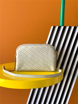 Y.S.L GABBY ZIPPED POUCH IN QUILTED LAMBSKIN White Color Gold Tone Metal