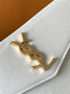 Y.S.L UPTOWN POUCH IN GRAIN DE POUDRE EMBOSSED LEATHER White Color Gold Tone Metal