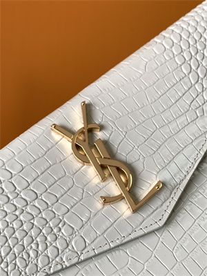 Y.S.L UPTOWN POUCH IN CROCODILE EMBOSSED LEATHER White Color Gold Tone Metal