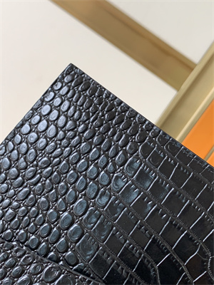 Y.S.L UPTOWN POUCH IN CROCODILE EMBOSSED LEATHER Black Color Silver Tone Metal