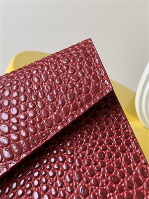 Y.S.L UPTOWN POUCH IN CROCODILE EMBOSSED LEATHER Red Color Gold Tone Metal