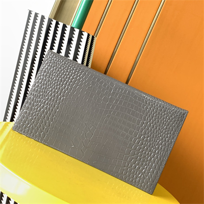 Y.S.L UPTOWN POUCH IN CROCODILE EMBOSSED LEATHER Grey Color Gold Tone Metal