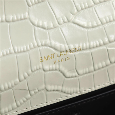 Y.S.L UPTOWN CHAIN WALLET IN CROCODILE EMBOSSED LEATHER White Color Gold Tone Metal