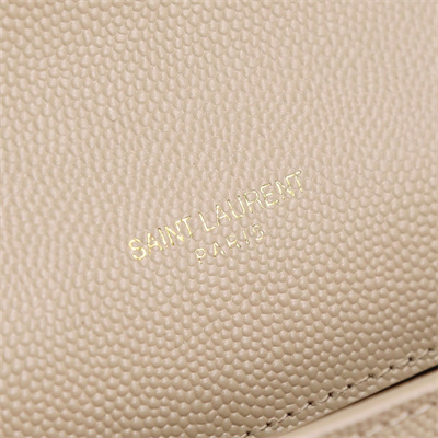 Y.S.L UPTOWN CHAIN WALLET IN GRAIN DE POUDRE EMBOSSED LEATHER Beige Color Gold Tone Metal