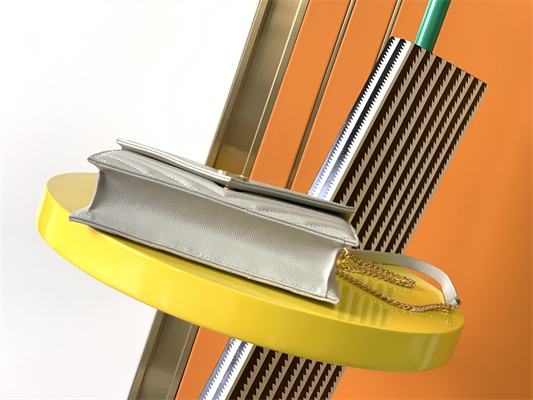 Y.S.L CASSANDRA ENVELOPE CHAIN WALLET IN GRAIN DEPOUDRE LEATHER White Color Gold Tone Metal