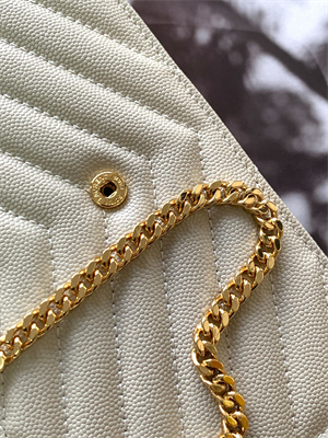 Y.S.L CASSANDRA ENVELOPE CHAIN WALLET IN GRAIN DEPOUDRE LEATHER White Color Gold Tone Metal