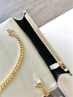Y.S.L CASSANDRA ENVELOPE CHAIN WALLET IN GRAIN DEPOUDRE LEATHER White Color Gold Tone Metal