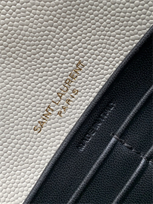 Y.S.L CASSANDRA ENVELOPE CHAIN WALLET IN GRAIN DEPOUDRE LEATHER White Color Gold Tone Metal