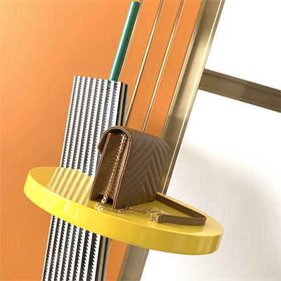 Y.S.L CASSANDRA ENVELOPE CHAIN WALLET IN GRAIN DEPOUDRE LEATHER Brown Color Gold Tone Metal