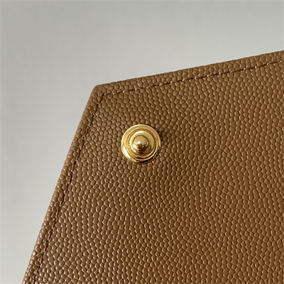 Y.S.L CASSANDRA ENVELOPE CHAIN WALLET IN GRAIN DEPOUDRE LEATHER Brown Color Gold Tone Metal