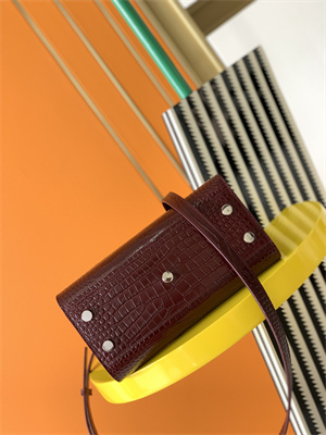 Y.S.L SAC DE JOUR NANO In Burgundy Crocodile Embossed Leather Silver Tone Metal