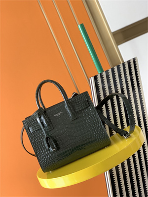Y.S.L SAC DE JOUR NANO In Dk Green Crocodile Embossed Leather Silver Tone Metal