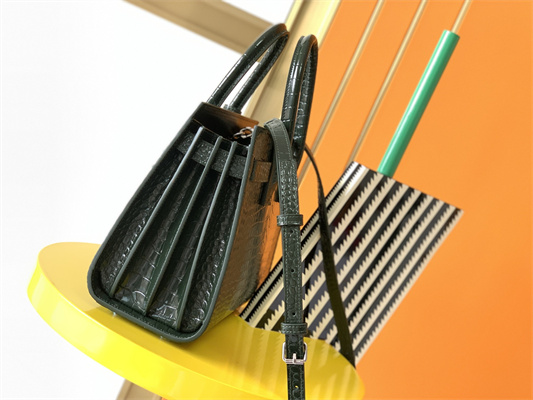 Y.S.L SAC DE JOUR BABY In Dk Green Corcodile Embossed Leather Silver Tone Metal