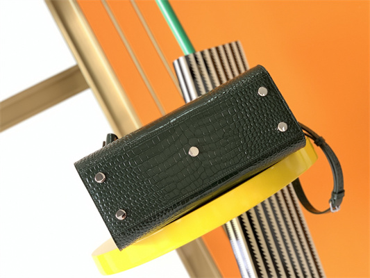 Y.S.L SAC DE JOUR BABY In Dk Green Corcodile Embossed Leather Silver Tone Metal