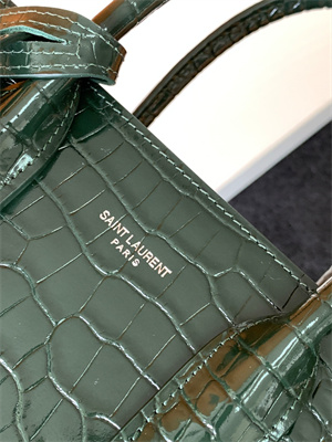 Y.S.L SAC DE JOUR BABY In Dk Green Corcodile Embossed Leather Silver Tone Metal