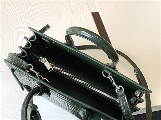 Y.S.L SAC DE JOUR BABY In Dk Green Corcodile Embossed Leather Silver Tone Metal