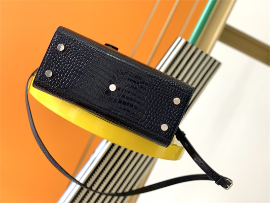 Y.S.L SAC DE JOUR BABY In Navy Corcodile Embossed Leather Silver Tone Metal