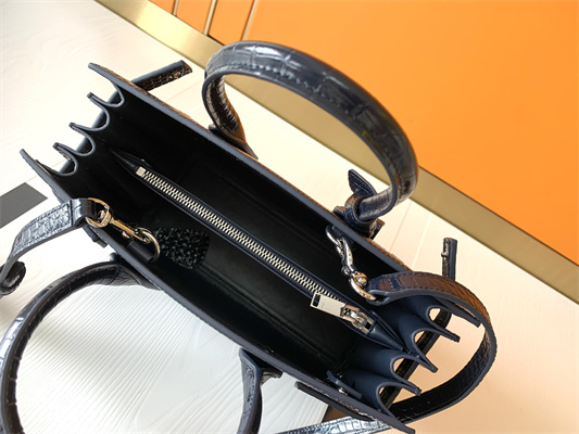 Y.S.L SAC DE JOUR BABY In Navy Corcodile Embossed Leather Silver Tone Metal