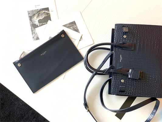 Y.S.L SAC DE JOUR BABY In Navy Corcodile Embossed Leather Silver Tone Metal