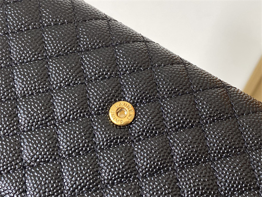 Y.S.L SMALL ENVELOPE WALLET IN MIX MATELASS?? GRAIN DE POUDRE EMBOSSED LEATHER Black Color Gold Tone Metal