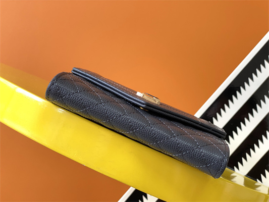 Y.S.L SMALL ENVELOPE WALLET IN MIX MATELASS?? GRAIN DE POUDRE EMBOSSED LEATHER Dk Grey Color Gold Tone Metal