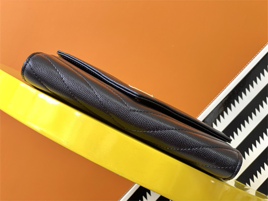 Y.S.L CASSANDRA MATELASS?? LARGE FLAP WALLET IN GRAIN DE POUDRE EMBOSSED LEATHER Black Color Gold Tone Metal