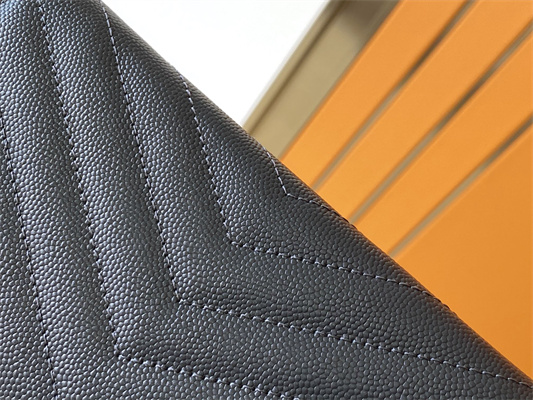 Y.S.L CASSANDRA MATELASS?? LARGE FLAP WALLET IN GRAIN DE POUDRE EMBOSSED LEATHER Grey Color Gold Tone Metal