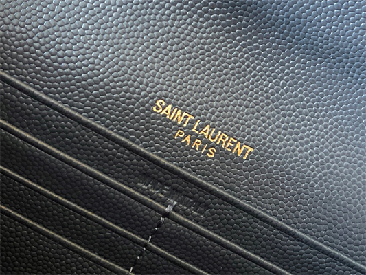 Y.S.L CASSANDRA MATELASS?? LARGE FLAP WALLET IN GRAIN DE POUDRE EMBOSSED LEATHER Grey Color Gold Tone Metal