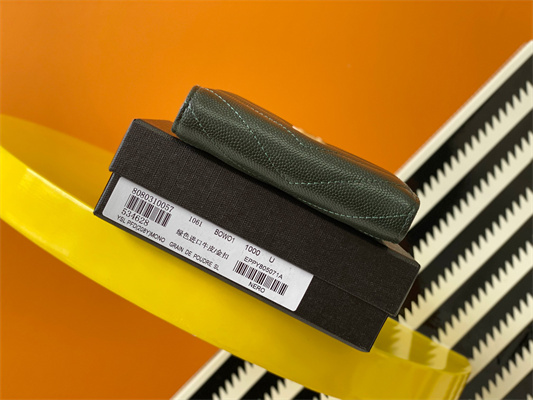 Y.S.L CASSANDRA MATELASS?? BI-FOLD WALLET IN GRAIN DE POUDRE EMBOSSED LEATHER Dk Green Color Gold Tone Metal