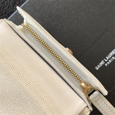 Y.S.L MONOGRAM MATELASS?? WALLET IN GRAIN DE POUDRE EMBOSSED LEATHER White Color Gold Tone Metal