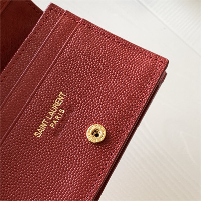 Y.S.L MONOGRAM MATELASS?? WALLET IN GRAIN DE POUDRE EMBOSSED LEATHER Red Color Gold Tone Metal
